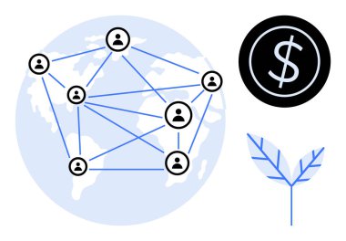 Bir dünya çapındaki birbirine bağlı insanlardan oluşan bir ağ, bir dolar para ve bir yaprak. Finans, küresel iletişim, takım çalışması, sürdürülebilirlik, ekonomi işbirliği çevre konuları için idealdir. Basit düz