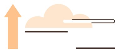 Turuncu yukarı ok, bej bulut ve yatay elementler ilerlemeyi, yeniliği ve gelecekteki görüşü temsil ediyor. Ticari büyüme, strateji, başarı, iyimserlik, teknoloji yeniliği için idealdir. A