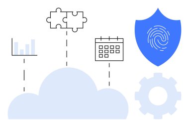 Çubuk grafiği, bulmaca parçalarını, takvimi ve parmak izi kalkanını birleştiren bulut platformu. Teknoloji, veri entegrasyonu, güvenlik, işbirliği, üretkenlik bulutu bilişim çözümleri için ideal