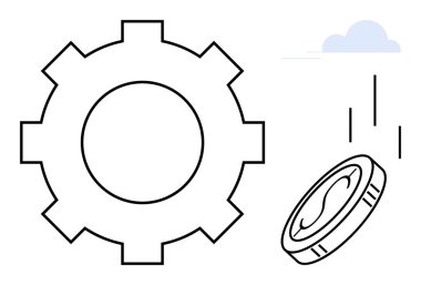 Ekonomik süreçler, mali mekanizmalar, işletme, üretkenlik, yatırım, para akışı, kaynak yönetimi ve basit düz metaforu öneren bozuk para bulutları altında vites