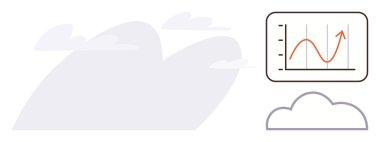 Arka planda bulutlar olan, büyümeyi, veri analizini ve dijital teknolojiyi sembolize eden kırmızı yukarı doğru bir grafik. İş için ideal, bulut hesaplama, ilerleme, teknoloji, istatistik, yenilik