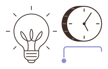 Işık saçan ampul, zamanı sembolize eden saatin yanında yaratıcılığı sembolize ediyor. Yenilik, üretkenlik, zaman yönetimi, planlama, verimlilik, fikir üretimi, beyin fırtınası için ideal. Basit düz