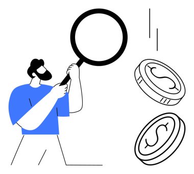 Elinde büyüteç tutan adam düşen paraları denetliyor, zenginliği, parayı, bütçeyi, birikimi, yatırımı, denetimi keşfediyor. Finans ve ekonomi bütçesi için ideal yatırım analizi basit