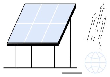 Oklarla enerji üreten güneş paneli enerji transferini ve küresel etkiyi temsil eden küreyi gösteriyor. Sürdürülebilirlik için ideal, yenilenebilir enerji, çevre dostu teknoloji, temiz güç, yeşil