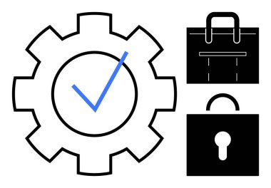İşaretli, çantalı ve kilitli. Güvenli operasyonları, güvenilirliği, verimliliği ve güveni temsil ediyor. Güvenlik, iş akışı veri uyumluluğu strateji ekip çalışması için ideal. Basit düz