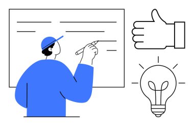 Ampulün üzerine yazı yazmak yaratıcılığı simgeler ve onay da onayı simgeler. Yenilik, beyin fırtınası, eğitim, öğretim, takım çalışması, sunum, basit iniş için ideal