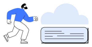 Dijital bulut kutusuna doğru minimalist tarzda yürüyen biri. Teknoloji, veri, bulut hesaplama, iş yeniliği, çevrimiçi güvenlik, dosya yönetimi, modern bağlantı için idealdir. Basit.