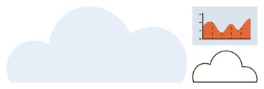 Büyük açık mavi bulut, küçük turuncu veri grafiği ve basit siyah bulut çizgisi. Veri analizi, bulut depolama, hava tahminleri, ağ oluşturma, dijital eğilimler, analitik temiz