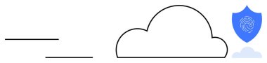 Cesur hatları olan bir bulut simgesi ve üzerinde parmak izi olan mavi bir güvenlik kalkanı. Siber güvenlik, veri depolama, ağ güvenliği, gizlilik, şifreleme, bulut hesaplama, dijital güvenlik için ideal. Basit.