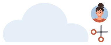 Bulut, kullanıcı profili ve makas gösterimi veri yönetimi, bulut depolama, kişiselleştirme, içerik düzenlemesi. Teknoloji, yazılım, UX takım çalışması yeniliği için ideal basit düz bulut hesaplama