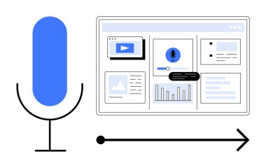 Gösterge panelinin yanında mikrofon, grafikler, ses kontrolleri ve dosyalar. Yapay zeka, makine öğrenme, dijital araçlar, yazılım geliştirme, ses analizi modern teknoloji için idealdir. Basit.