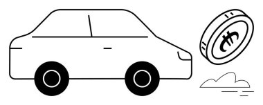 Basitleştirilmiş bir arabanın yanı sıra para birimi işareti, otomotiv ödemeleri, araç finansmanı, yakıt ekonomisi, yolculuk paylaşımı, sigorta, sürdürülebilir ulaşım. İdeal