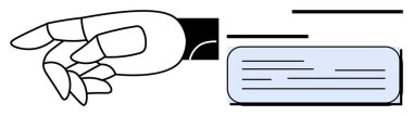 Metin satırları olan bir metin kutusuna doğru uzanan robot el. Teknoloji, iletişim, yenilik, yapay zeka, otomasyon, dijital etkileşim, fütüristik tasarım için ideal. Basit düz
