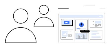 Dinamik bir gösterge panelinin yanında basit kullanıcı profilleri. İçinde video, veri tabloları, bilgilendirmeler ve düzenler var. Takım çalışması, analitik, UI tasarımı, veri yönetimi, işbirliği yazılımı için ideal