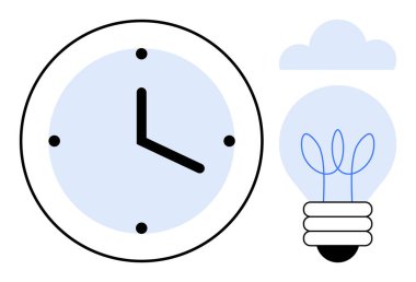 Ampul ve bulutun yanında cesur elleri olan saat üretkenliği, yaratıcılığı ve planlamayı simgeliyor. Zaman yönetimi, yenilik, programlama, hedef belirleme, beyin fırtınası verimliliği için ideal