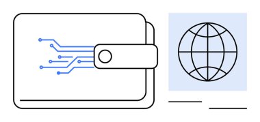 Devre bağlantıları olan dijital cüzdan ve elektronik ödemeleri, küresel bağlantıyı ve finansal güvenliği temsil eden küresel ikon. Fintech, e-ticaret, siber güvenlik, küresel ticaret için ideal