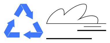 Çizilmiş bulut ve ufkun yanında mavi geri dönüşüm okları. Sürdürülebilirlik, çevre, atık yönetimi, doğa koruma, geri dönüşüm girişimleri, çevre dostu uygulamalar ve korunma için ideal. A