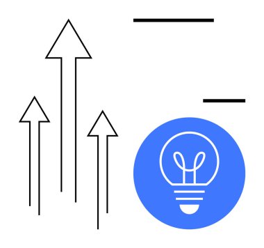 Yukarı bakan oklar, ampulün yanındaki büyümeyi sembolize eder. Bu da yaratıcılığı ve fikirleri simgeler. İş geliştirme, yenilik, teknoloji, liderlik, ilerleme, çözümler, basit iniş sayfası için ideal