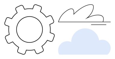 Siyah taslak teçhizat, kabarık mavi bulut ve soyut çizgi bulutunun birleşimi teknoloji, verimlilik ve bağlantı temalarını iletiyor. Yenilik, bulut hesaplama, takım çalışması, veri süreci için ideal