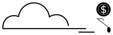 Bir dolar işaretine bağlı bulut diyagramı ve ilgili finansal yönleri vurgulayan bir veri transfer simgesi. Teknoloji, bulut hizmetleri, finans, veri depolama, bilişim sistemleri, çevrimiçi ekonomi için ideal