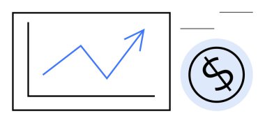 Dolar işareti çemberinin yanındaki çizgi üzerinde yukarı doğru giden ok ilerlemeyi ve karı simgeliyor. Finans, analitik, yatırım, büyüme, iş stratejisi, ekonomi ve başarı kavramları için ideal