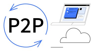 Dairesel P2P okları, işbirlikçi araçları gösteren dizüstü bilgisayarlar, biçimlendirilmiş bulut tasarımı. Takım çalışması, teknoloji, ağ oluşturma, dijital depolama, dosya paylaşımı, bulut hesaplama bağlantısı için ideal. Basit.