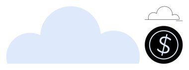 Bulut simgesi, dijital ekonomiyi, bulut depolamayı, çevrimiçi hizmetleri ve finansal teknolojiyi sembolize eden dolar simgesi ile eşleştirildi. Teknoloji, finans, yenilik, tasarruf, e-ticaret girişimleri için idealdir.