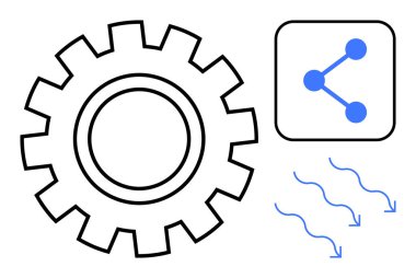 Takım çalışmasını, süreç verimliliğini, teknoloji, ağ oluşturma, yenilik, sistem entegrasyonu ve yönetimi sembolize eden ağ bağlantısı sembolü ve akış okları ile Gear illüstrasyonu. İş için ideal