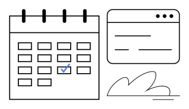 Belirtilen bir tarih ve görev aralığı olan bir takvim. Zaman yönetimi, iş akışı planlaması, üretkenlik odaklanma, etkinlik planlama, görev ataması, hatırlatıcılar için ideal