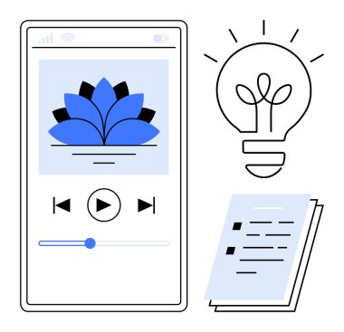 Akıllı telefon uygulaması bir meditasyon simgesi, oyun kontrolleri, fikirler için parlayan ampul ve görevler için kontrol listesi içerir. Farkındalık, yaratıcılık, üretkenlik, hedefler, rahatlama teknolojisi ve refah için ideal