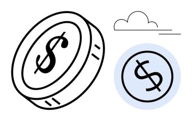 Kalın hatlı, bulut ve yatay çizgili bir dolar. Finans, yatırım, tasarruf, ekonomi, iş planlaması, parasal büyüme ve asgari tasarım için ideal. Basit bir düz metafor.