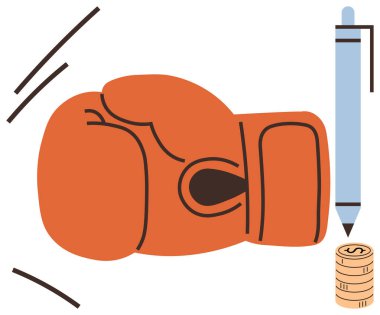 Boks eldiveni, kalem ve bozuk para yığını dayanıklılık, pazarlık ve finansal karar vermeyi sembolize eder. İş stratejisi, çatışma çözümü, mali planlama, takım çalışması yarışması kariyeri için ideal