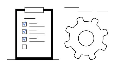 Bir dişlinin yanındaki panoda kontrol işaretleri olan görev listesi. Organizasyon, planlama, proje yönetimi, üretkenlik, iş akışı, verimlilik ve görev öncelikleri gibi kavramlar için ideal