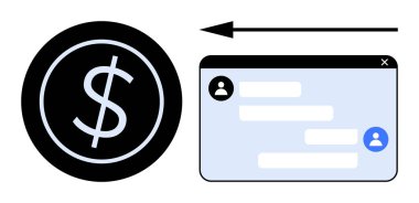 Sohbet penceresinin yanında para transferi ya da ödemeyi gösteren dolar işareti var. Fintech, bankacılık, işlemler, mesajlaşma uygulamaları, e-ticaret, ödeme hizmetleri, SaaS platformları, basit iniş platformları için ideal