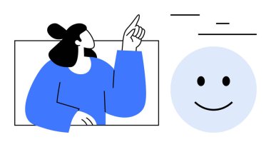 Kendine güveni tam, gülümseyen yüzü olan, minimum tasarımı olan bir kadın. Takım çalışması, pozitiflik, motivasyon, iletişim, başarı, rehberlik için ideal basit iniş sayfası