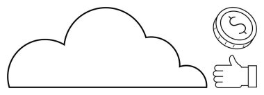 Bulut şekli, dolar parası ve bulut hizmetlerini, finansal fırsatları ve başarıyı sembolize eden bir onay. Finans, teknoloji, büyüme, çevrimiçi hizmetler için ideal veri depolama sayfası başlatıyor