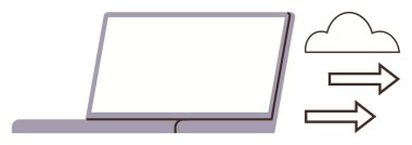 Buluta bakan dizüstü bilgisayarı, veri paylaşımını, dosya transferini, çevrimiçi iletişimi ve bulut depolamasını sembolize eden yön oklarıyla aç. Teknoloji, işbirliği, ağ, dijital araçlar için ideal