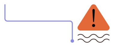 Mavi akış çizgisinin altındaki dalgalı çizgilerin yanında ünlem işareti olan turuncu üçgen. Dikkat, tehlike iletişimi, güvenlik, önleme, dikkat, risk farkındalığı, basit düz metafor