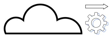 Bulut anahat, dişli tekerlek ve ok bulut hesaplama, otomasyon, teknoloji, yenilik, ilerleme, veri işleme ve operasyonel verimliliği temsil eder. IT ağ büyümesi için ideal