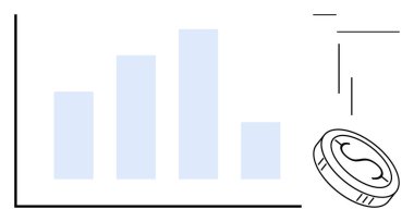 Servet ve ekonomiyi sembolize eden bir madeni parayla yükselen mali ilerlemeyi gösteren bar çizelgesi. Finans, ekonomi, yatırım, iş büyümesi, analitik, refah yönetimi, veri görselleştirmesi için ideal