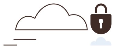 Çevrimiçi güvenlik, mahremiyet ve veri kontrolünü vurgulayan parlak kilit sembollü basit bir bulut. Siber güvenlik, bulut bilgisayarı, veri yönetimi, bilgi güvenliği, dijital mahremiyet, bilişim için ideal