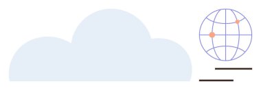 Asgari küreye sahip büyük bulut bağlı noktalar ve yatay çizgiler ile kesişiyor. Teknoloji, ağ, bağlantı, veri transferi, küresel ulaşım, yenilik, basit düz metafor için ideal