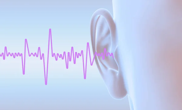 Anatomie van het menselijk oor met soundwave, medisch 3d illustratie — Stockfoto