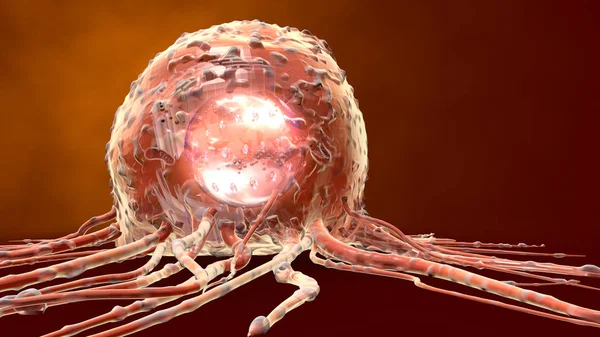 Célula cancerosa, primer plano con necleus, ilustración médicamente 3D — Foto de Stock