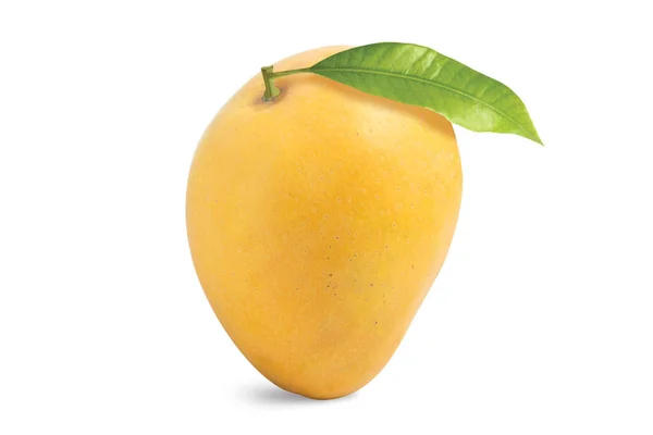 Beyaz zemin üzerine yeşil yaprak ile sarı mango