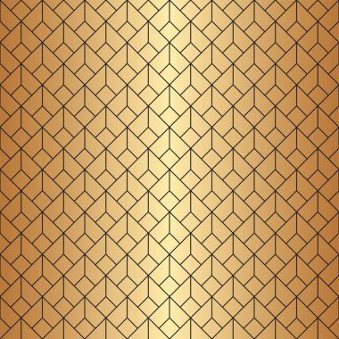 Kesintisiz geometrik elmas şeklindeki Art Deco desende altın rengi ve siyah.