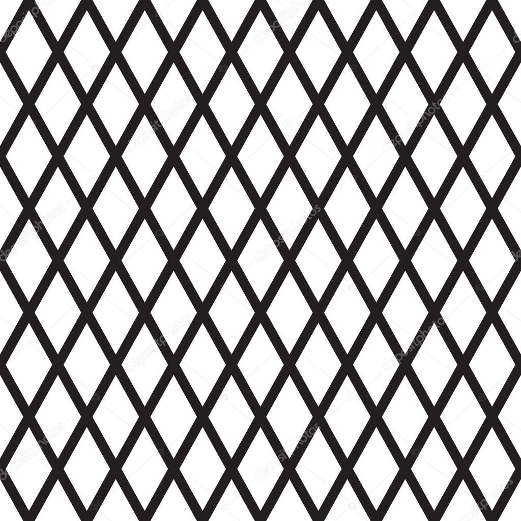 Seamless diamond rhombus check pattern background in black and white.
