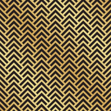Sorunsuz siyah ve altın Art Deco balıksırtı desen. Soyut geometrik vektör desen arka plan.