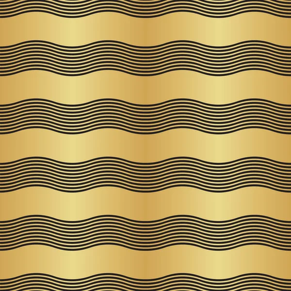 Patrón Onda Art Deco Oro Negro Sin Costuras — Vector de stock