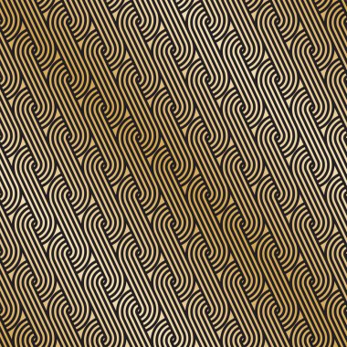 Dikişsiz altın Art Deco kıvırma dalga desen arka plan